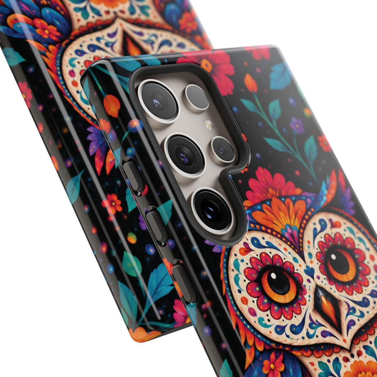Vibrant Orange and Turquoise Calavera Owl Phone Case - Multicolor Phone Case