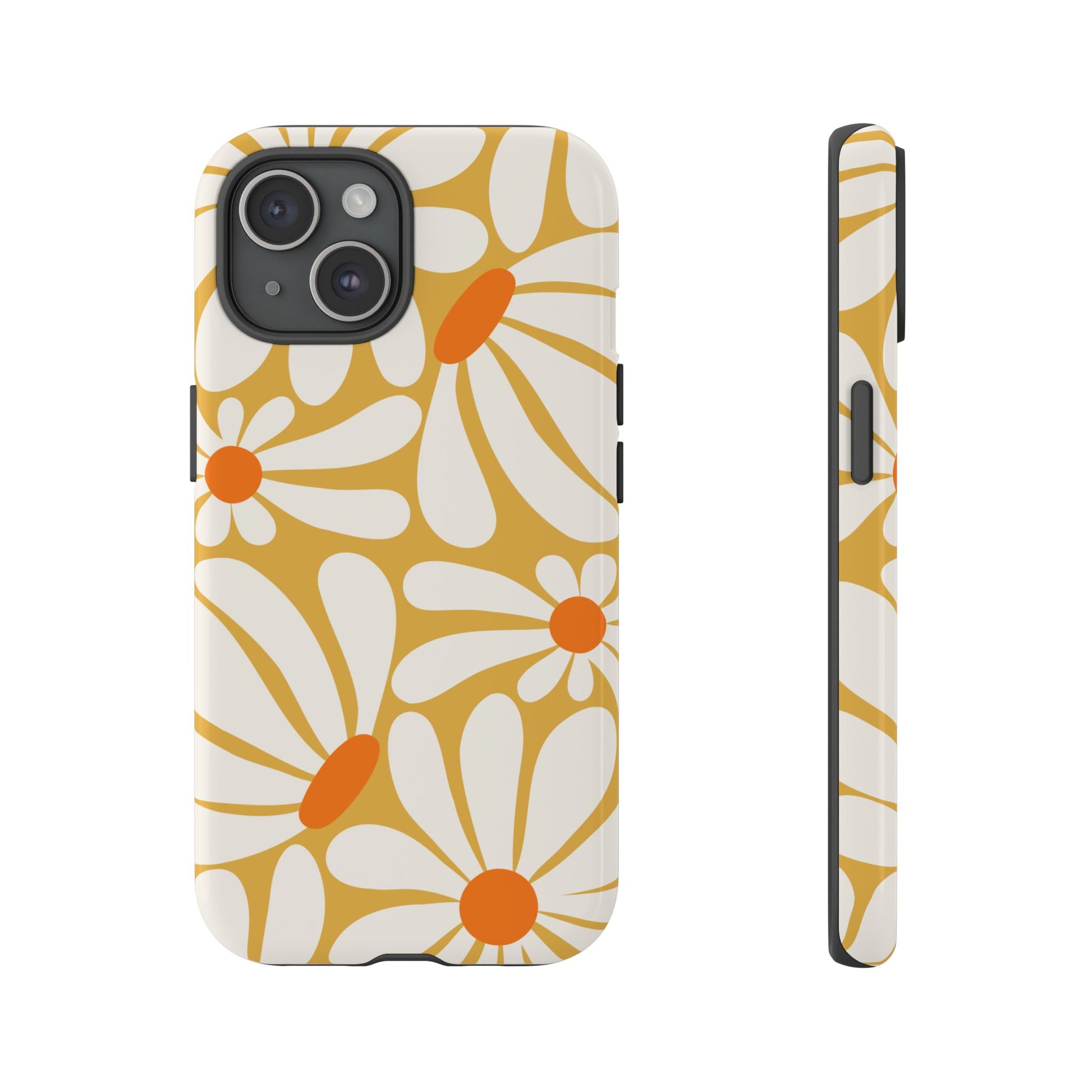 Retro Yellow Daisy Pattern Phone Case - Yellow Phone Case - iPhone 15 / Glossy
