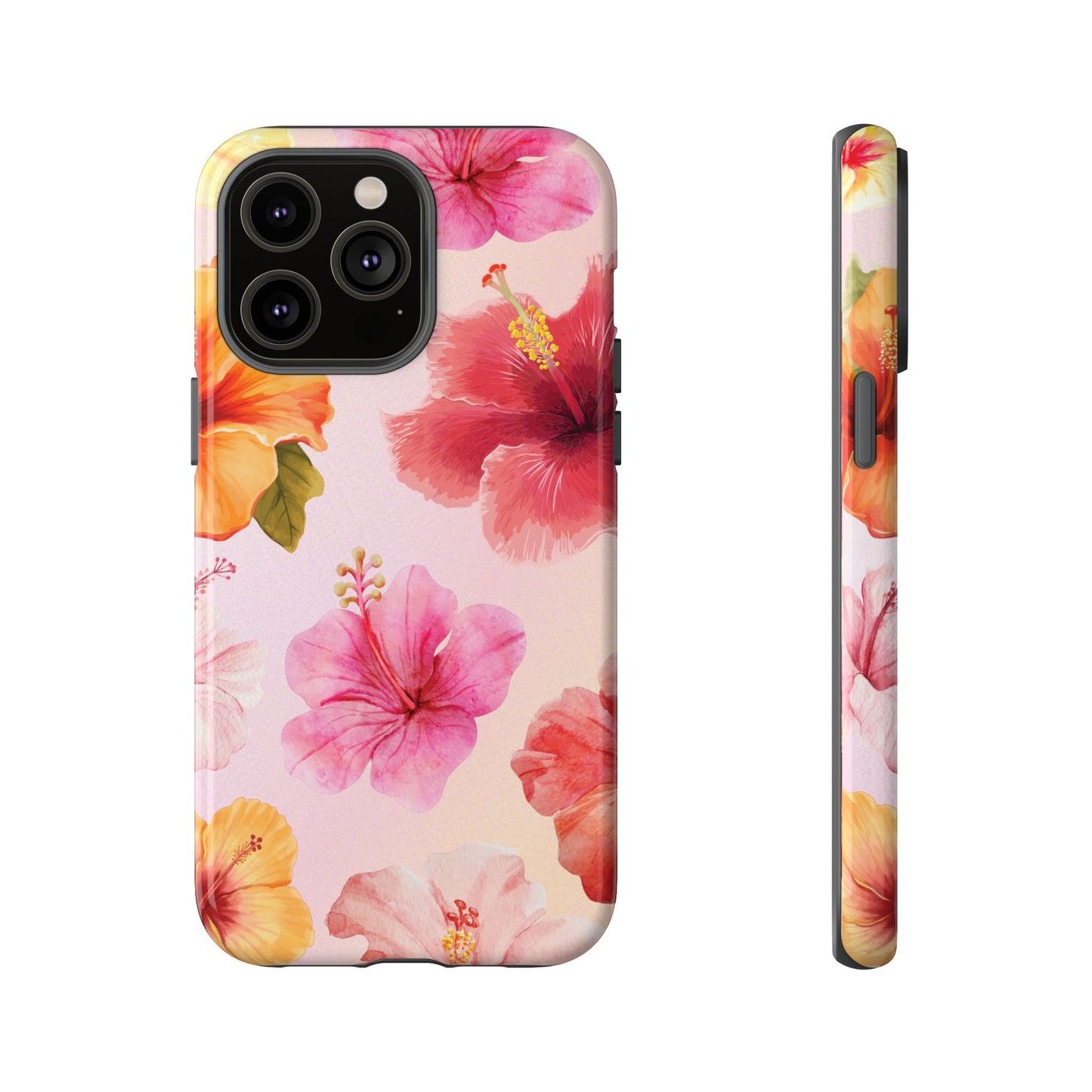 iPhone 14 Pro Max / Glossy Phone Case - ’Pink Hibiscus Pattern #2’ Phone Case