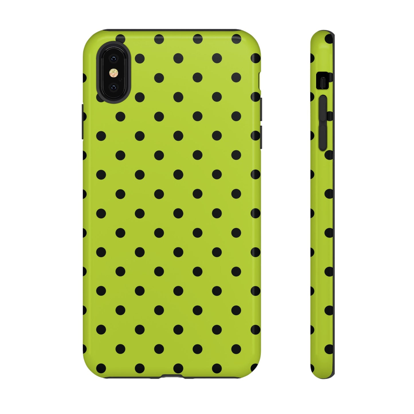 Trendy Neon Lime Green & Black Dot Pattern Phone Case