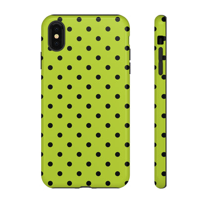 Trendy Neon Lime Green & Black Dot Pattern Phone Case