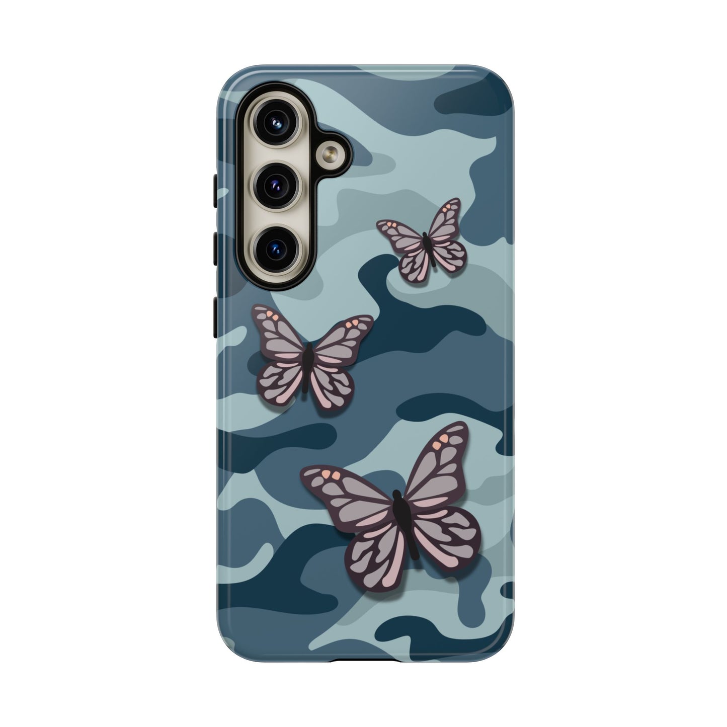 Dark Blue Butterfly Camo Phone Case - Blue Phone Case - Samsung Galaxy S24 / Glossy