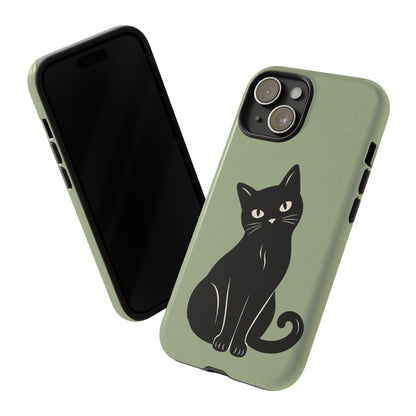 Minimalist Sage Green & Black Cat Phone Case