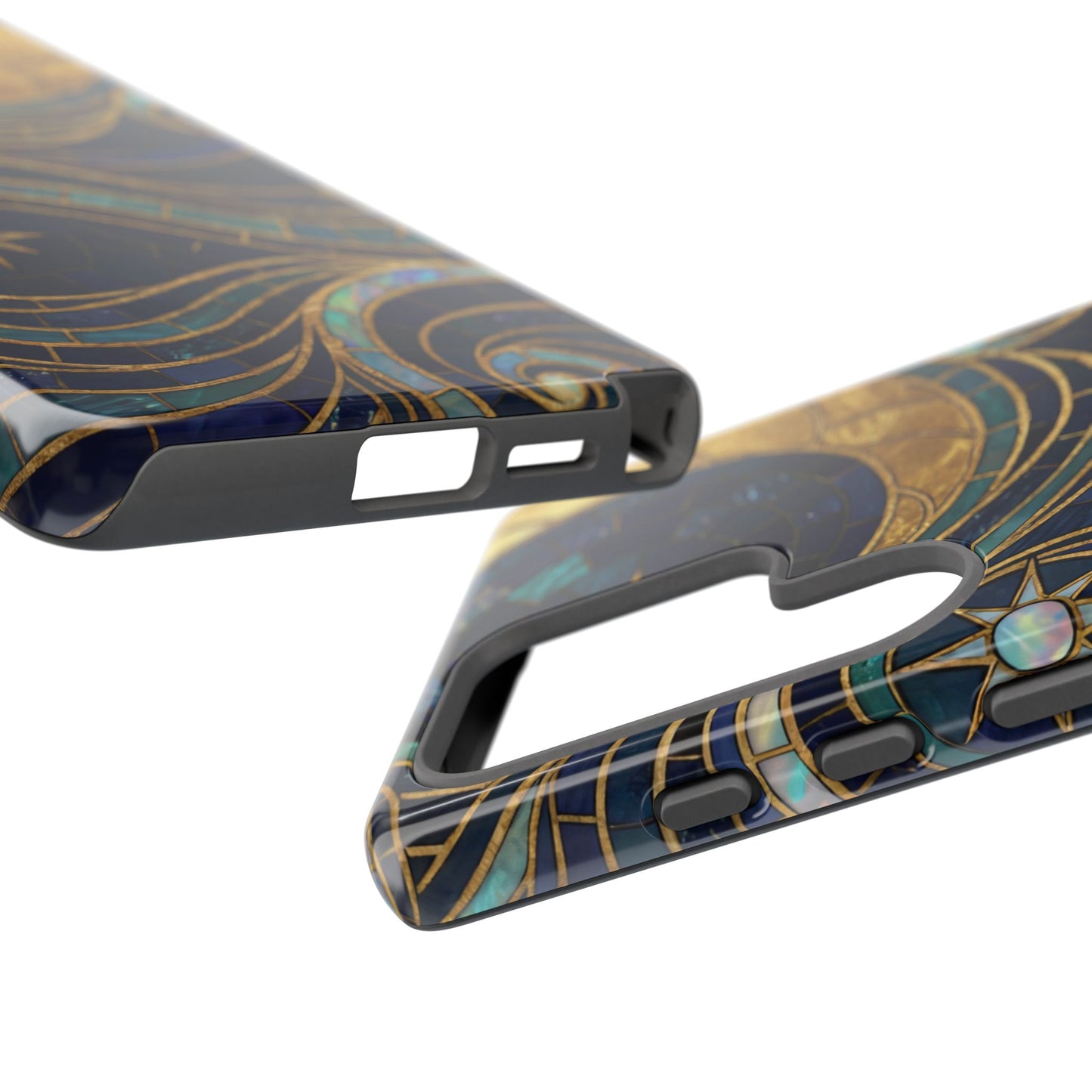 Elegant Navy & Gold Crescent Moon Mosaic Phone Case