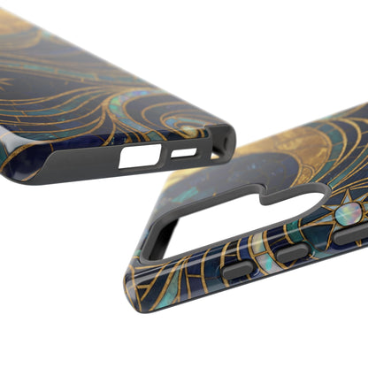 Elegant Navy & Gold Crescent Moon Mosaic Phone Case