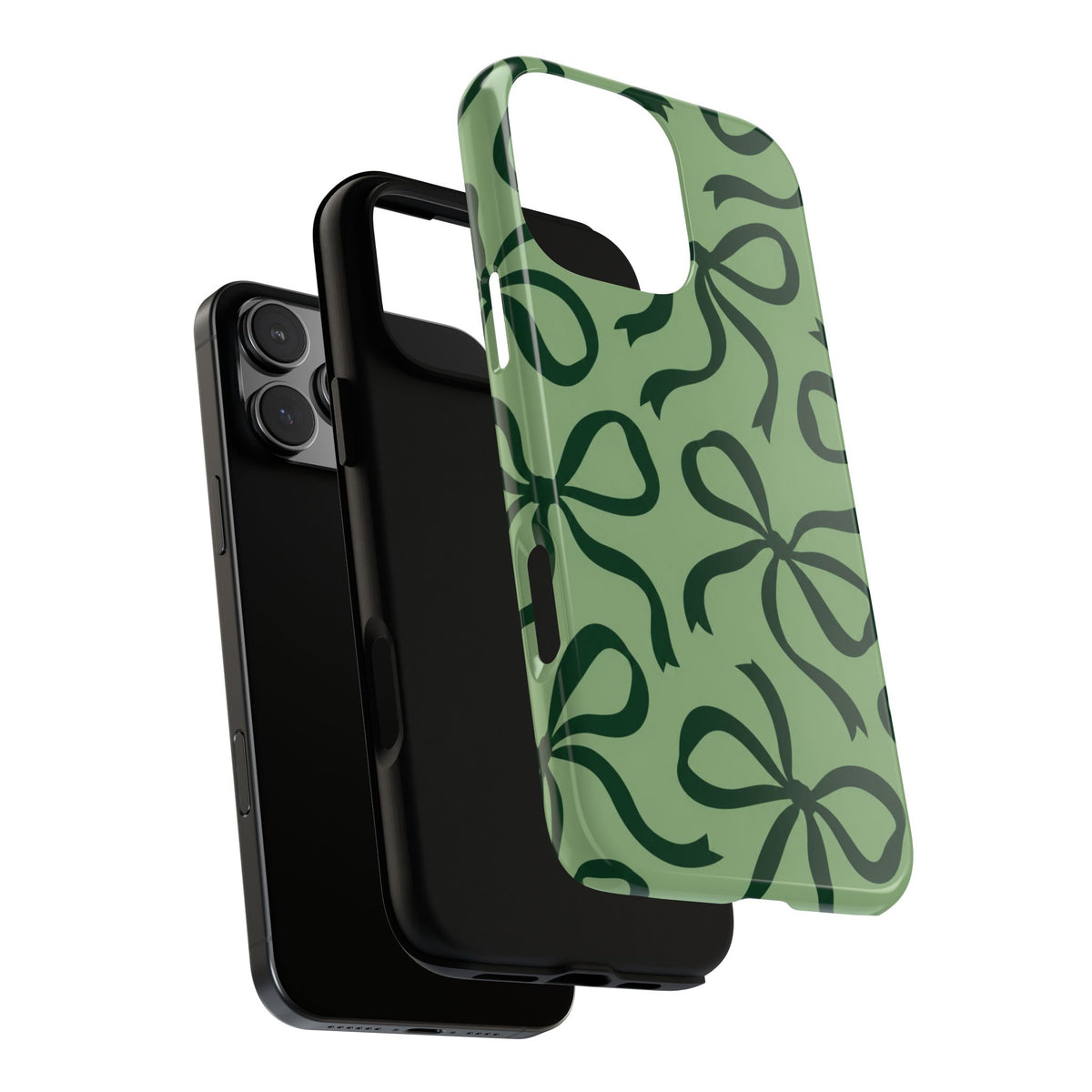 Bold Sage Green and Forest Green Bow Pattern Phone Case