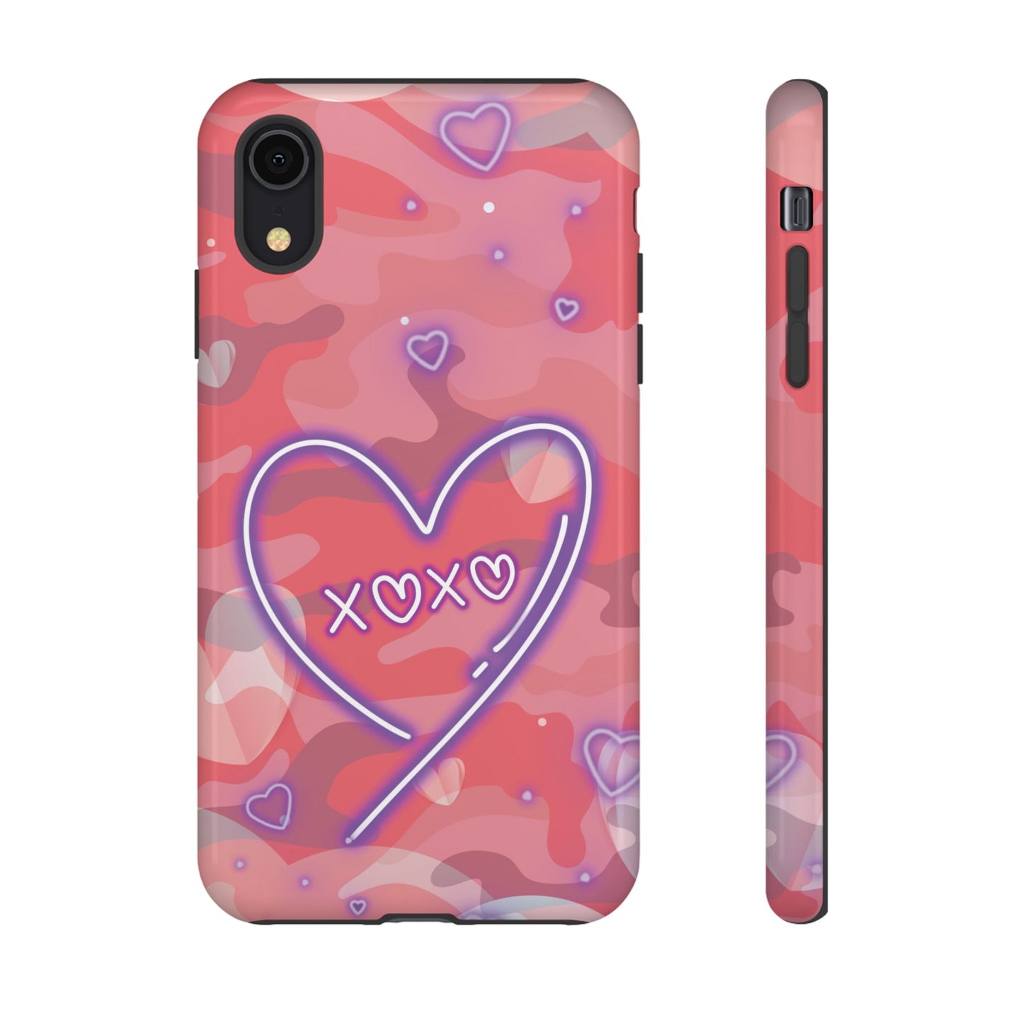 Love Heart Neon Camo Phone Case - Pink Phone Case - iPhone XR / Glossy
