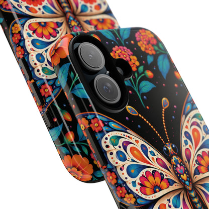 Vibrant Orange and Turquoise Calavera Butterfly Phone Case - Multicolor Phone Case