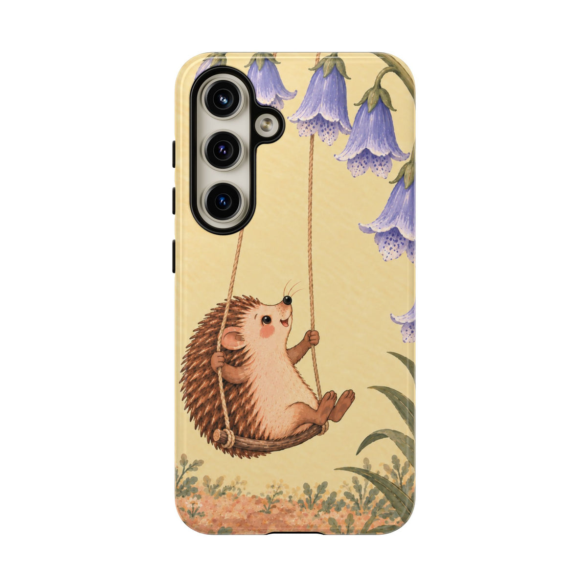 Whimsical Buttercream Hedgehog and Bluebell Phone Case - Yellow Phone Case - Samsung Galaxy S24 / Glossy