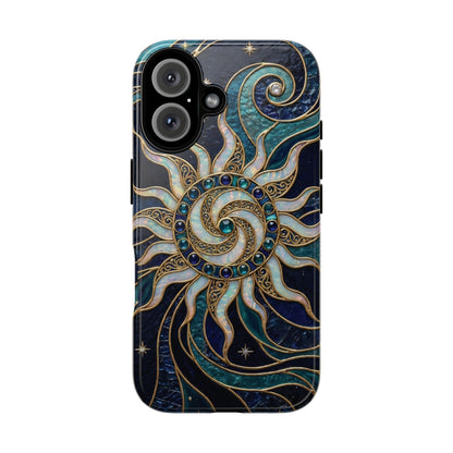 Elegant Teal & Gold Cosmic Sunburst Phone Case