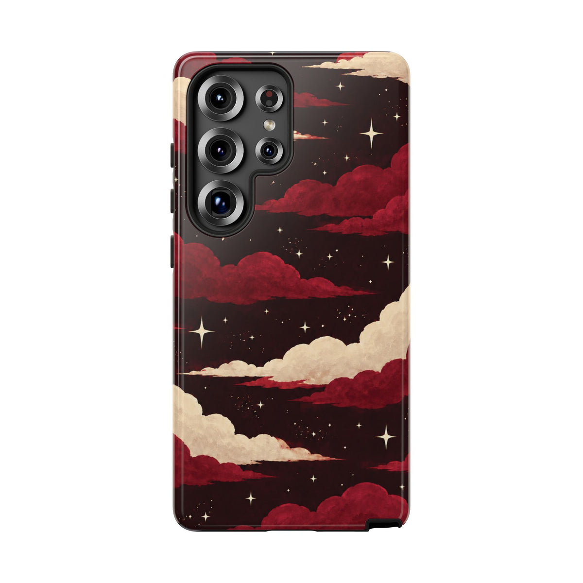 Illustrated Crimson Red Clouds & Stars Phone Case
