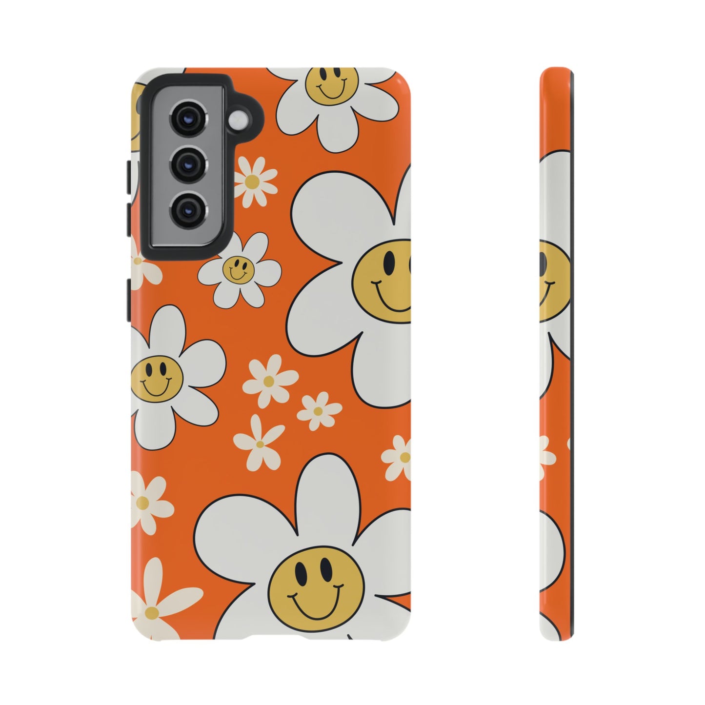 Fun Retro Daisy Pattern with Orange Background Phone Case - Orange Phone Case - Samsung Galaxy S21 / Glossy