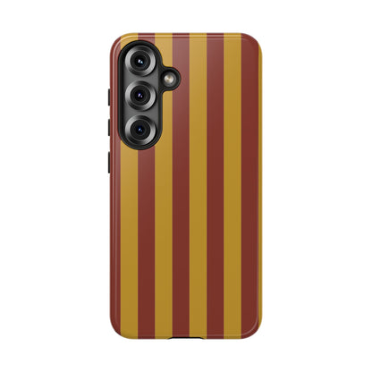 Trendy Mustard & Burgandy Stripe Pattern Phone Case - Brown Phone Case - Samsung Galaxy S25 / Glossy