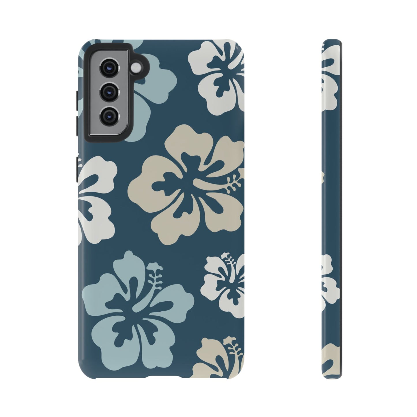 Samsung Galaxy S21 Plus / Glossy Phone Case - ’Blue Hibiscus Retro Pattern #1’ Phone Case