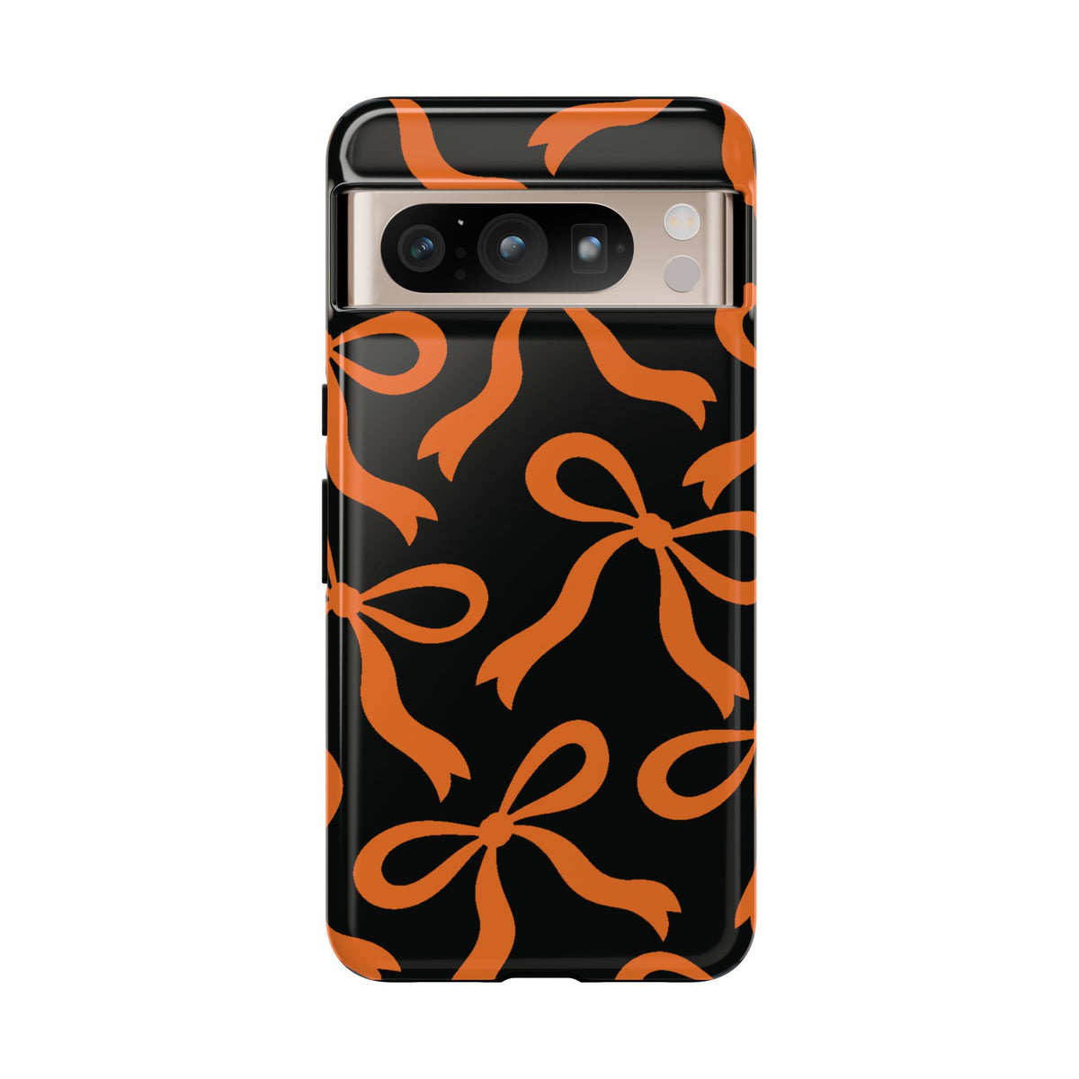 Bold Black and Burnt Orange Bow Pattern Phone Case - Black Phone Case - Google Pixel 8 Pro / Glossy