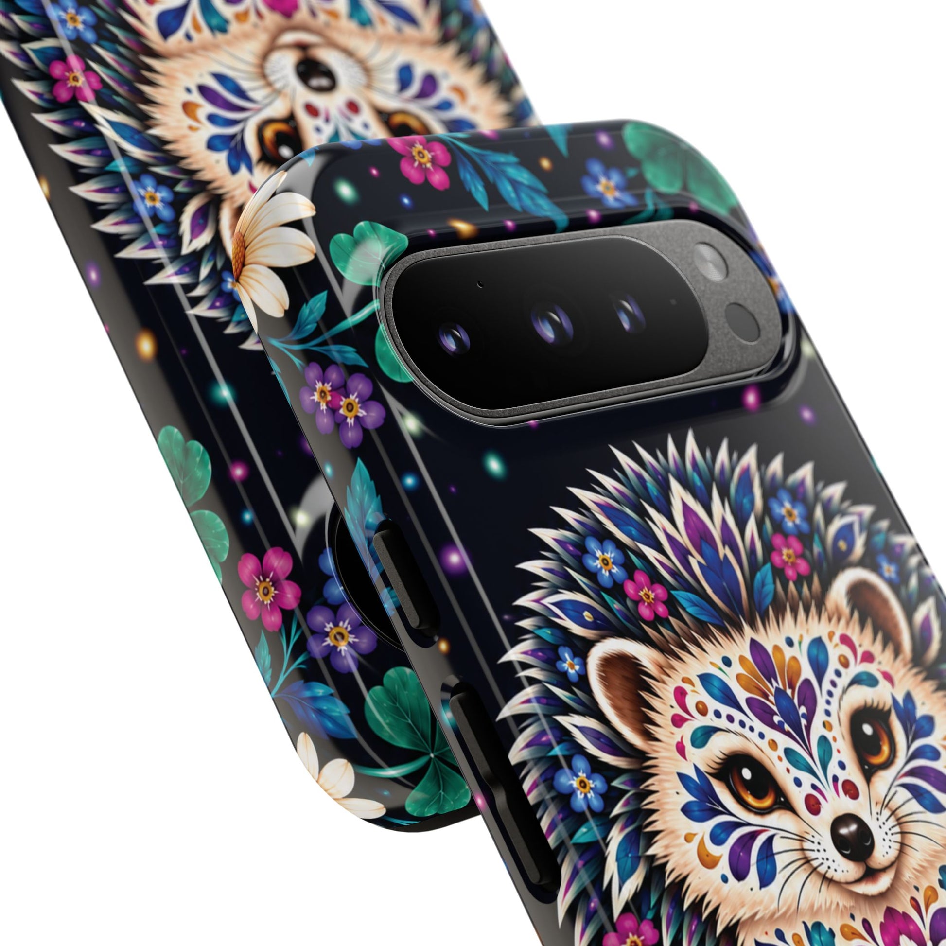 Vibrant Purple and Teal Calavera Hedgehog Phone Case - Multicolor Phone Case