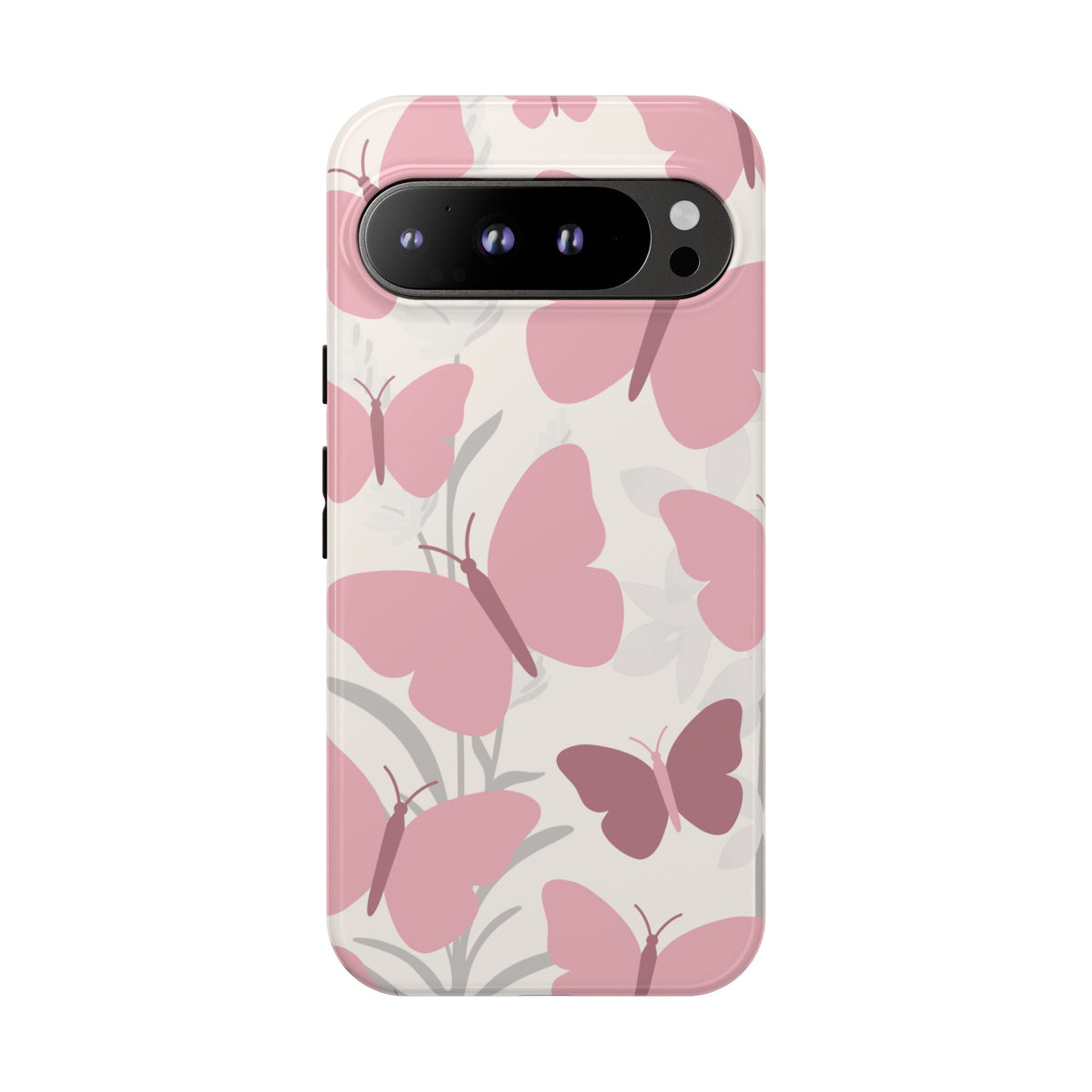 Minimalist Cream & Pink Butterfly Pattern Phone Case - White Phone Case - Google Pixel 9 Pro XL / Glossy