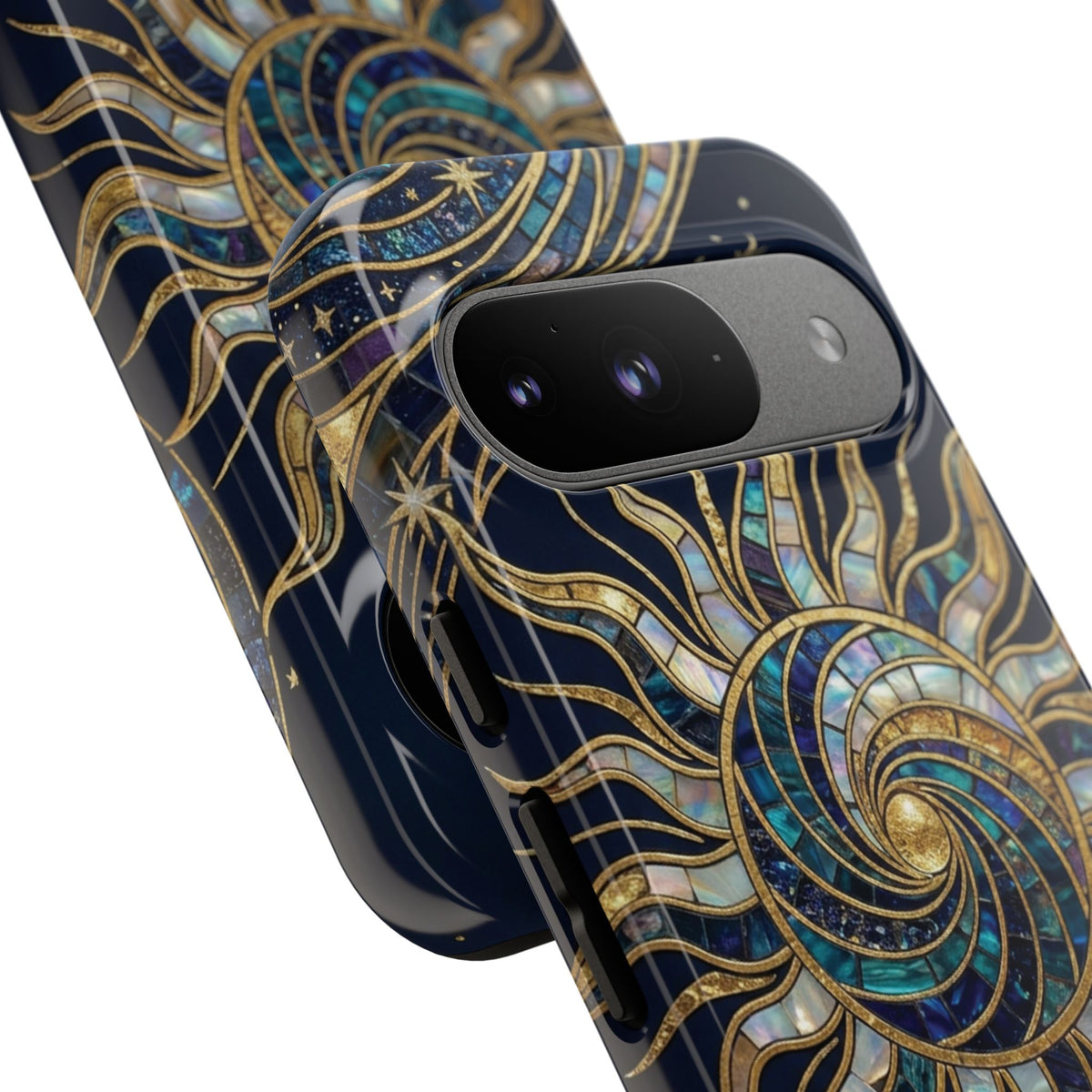 Elegant Navy & Gold Solar Spiral Phone Case