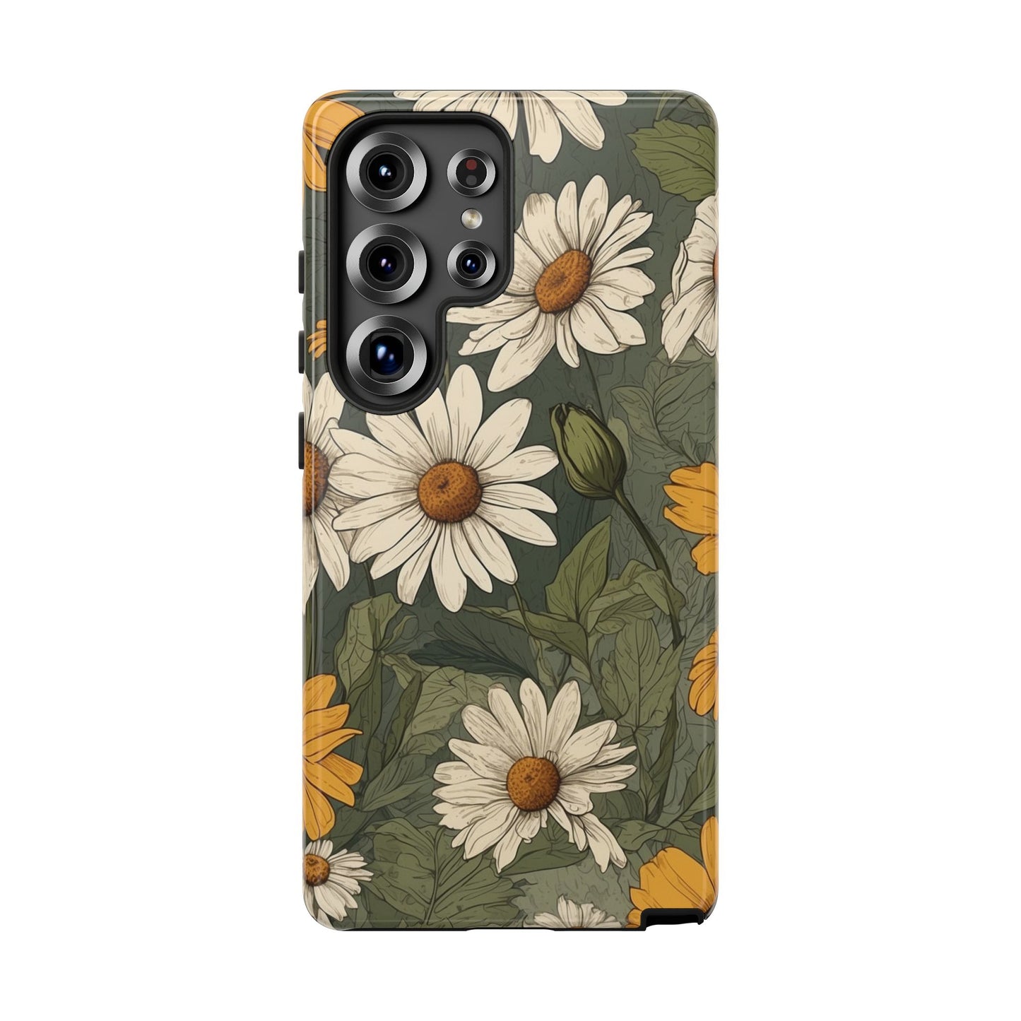 Samsung Galaxy S25 Ultra / Glossy Phone Case - Boho Chic Daisies Floral Pattern ’White & Yellow’ Phone Case