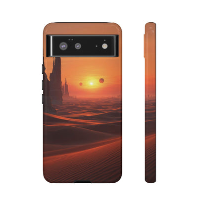 Twin Suns Desert World Sci-fi Phone Case - Orange Phone Case - Google Pixel 6 / Glossy