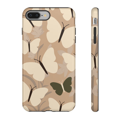 iPhone 8 Plus / Glossy Phone Case - Minimalist Beige Butterfly Pattern Phone Case