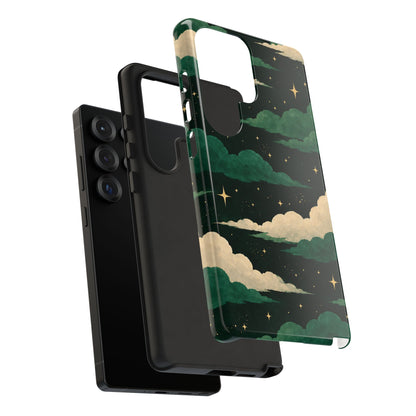 Illustrated Emerald Green Clouds & Stars Phone Case