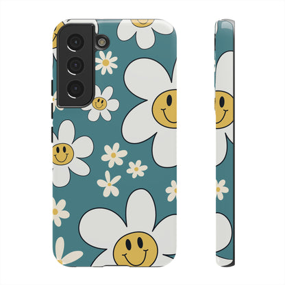 Fun Retro Daisy Pattern with Light Blue Background Phone Case - Blue Phone Case - Samsung Galaxy S22 / Glossy
