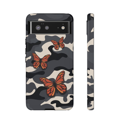 Google Pixel 6 / Glossy Phone Case - Black & Orange Butterfly Camo Phone Case