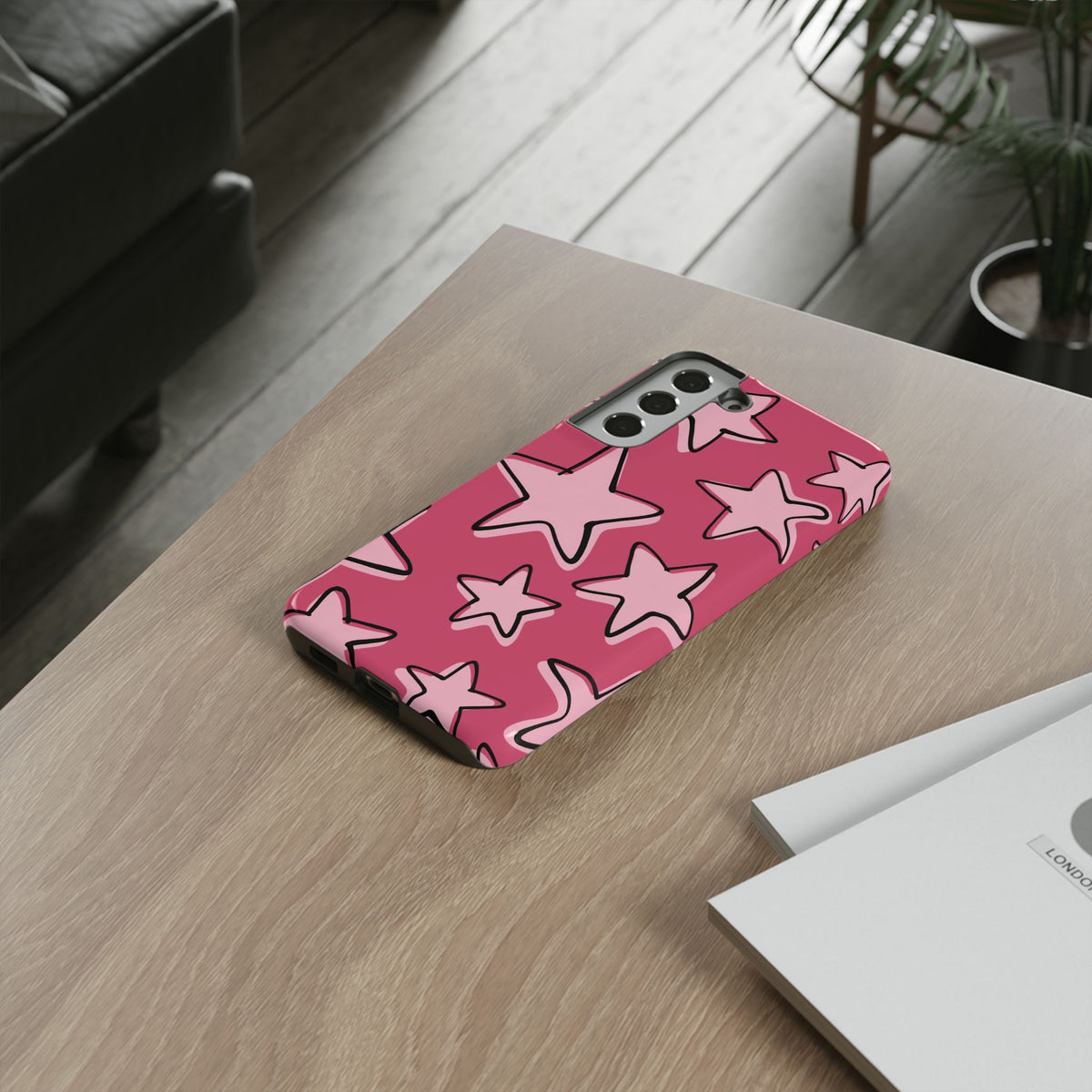 Raspberry Pink Doodle Star Phone Case