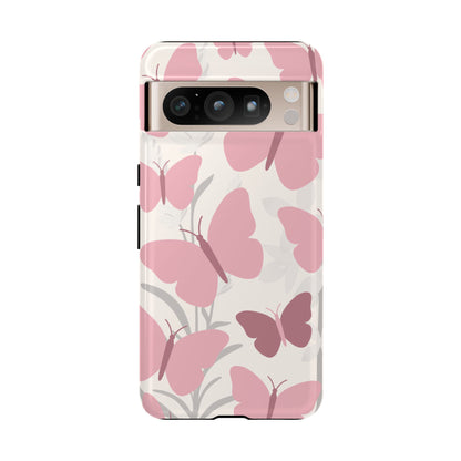 Minimalist Cream & Pink Butterfly Pattern Phone Case - White Phone Case - Google Pixel 8 Pro / Glossy