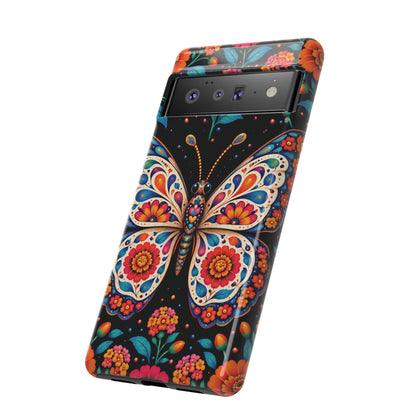 Vibrant Orange and Turquoise Calavera Butterfly Phone Case - Multicolor Phone Case