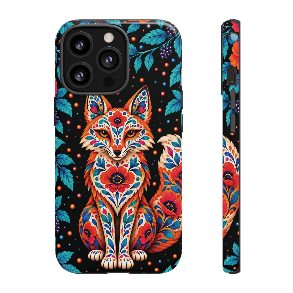 Vibrant Orange and Turquoise Calavera Fox Phone Case - Multicolor Phone Case - iPhone 13 Pro / Glossy