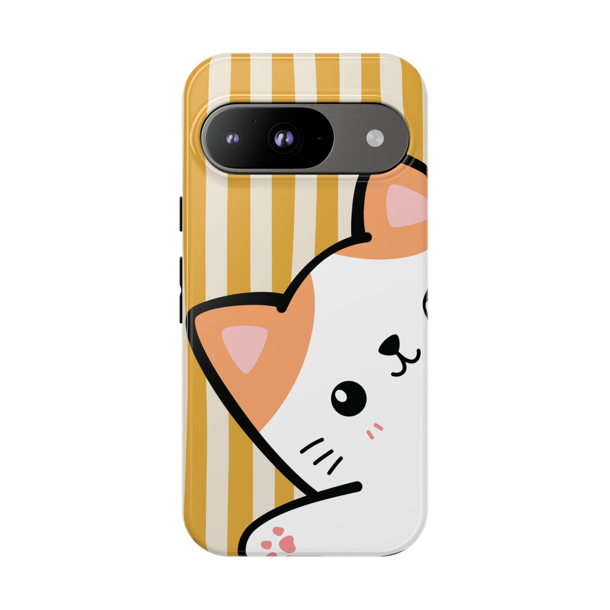 Playful Peakaboo Cat with Yellow Stripe Pattern Phone Case - Yellow Phone Case - Google Pixel 9 / Glossy