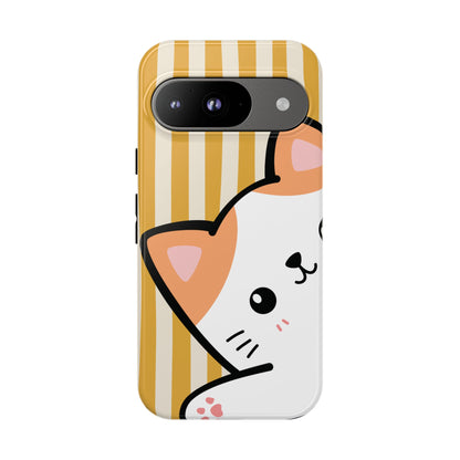 Playful Peakaboo Cat with Yellow Stripe Pattern Phone Case - Yellow Phone Case - Google Pixel 9 / Glossy