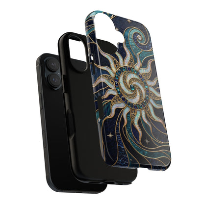 Elegant Teal & Gold Cosmic Sunburst Phone Case