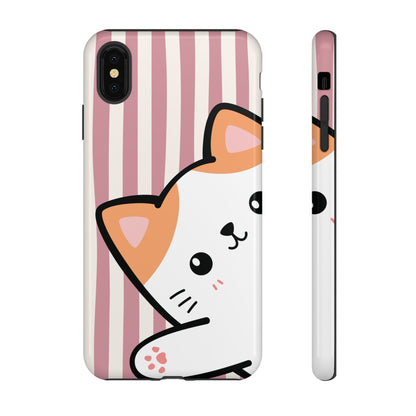 Playful Peakaboo Cat with Pink Stripe Pattern Phone Case - Pink Phone Case - iPhone XS MAX / Glossy