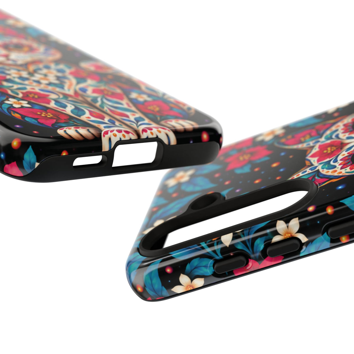 Vibrant Pink and Turquoise Calavera Cat Phone Case - Multicolor Phone Case