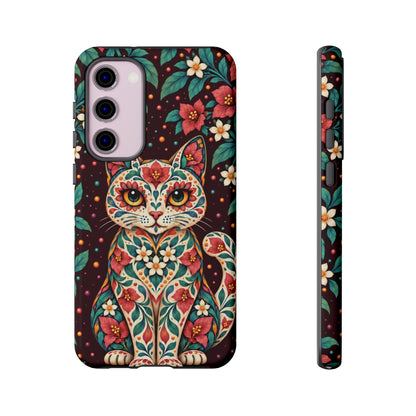 Vibrant Terracotta and Teal Calavera Cat Phone Case - Multicolor Phone Case - Samsung Galaxy S23 Plus / Glossy