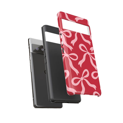 Bold Raspberry Red and Blush Pink Bow Pattern Phone Case - Red Phone Case