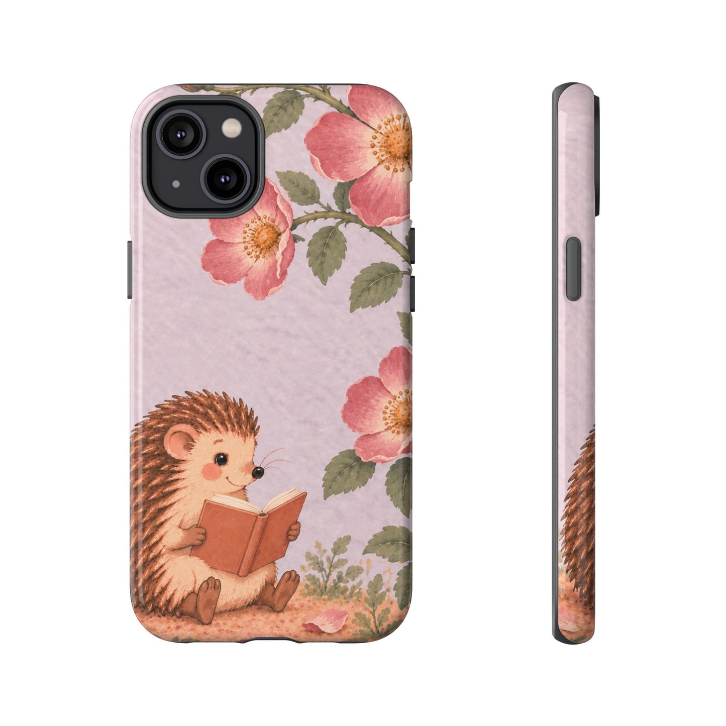Whimsical Lilac Hedgehog and Wild Rose Phone Case - Purple Phone Case - iPhone 14 Plus / Glossy
