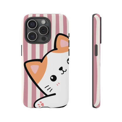 Playful Peakaboo Cat with Pink Stripe Pattern Phone Case - Pink Phone Case - iPhone 15 Pro / Glossy