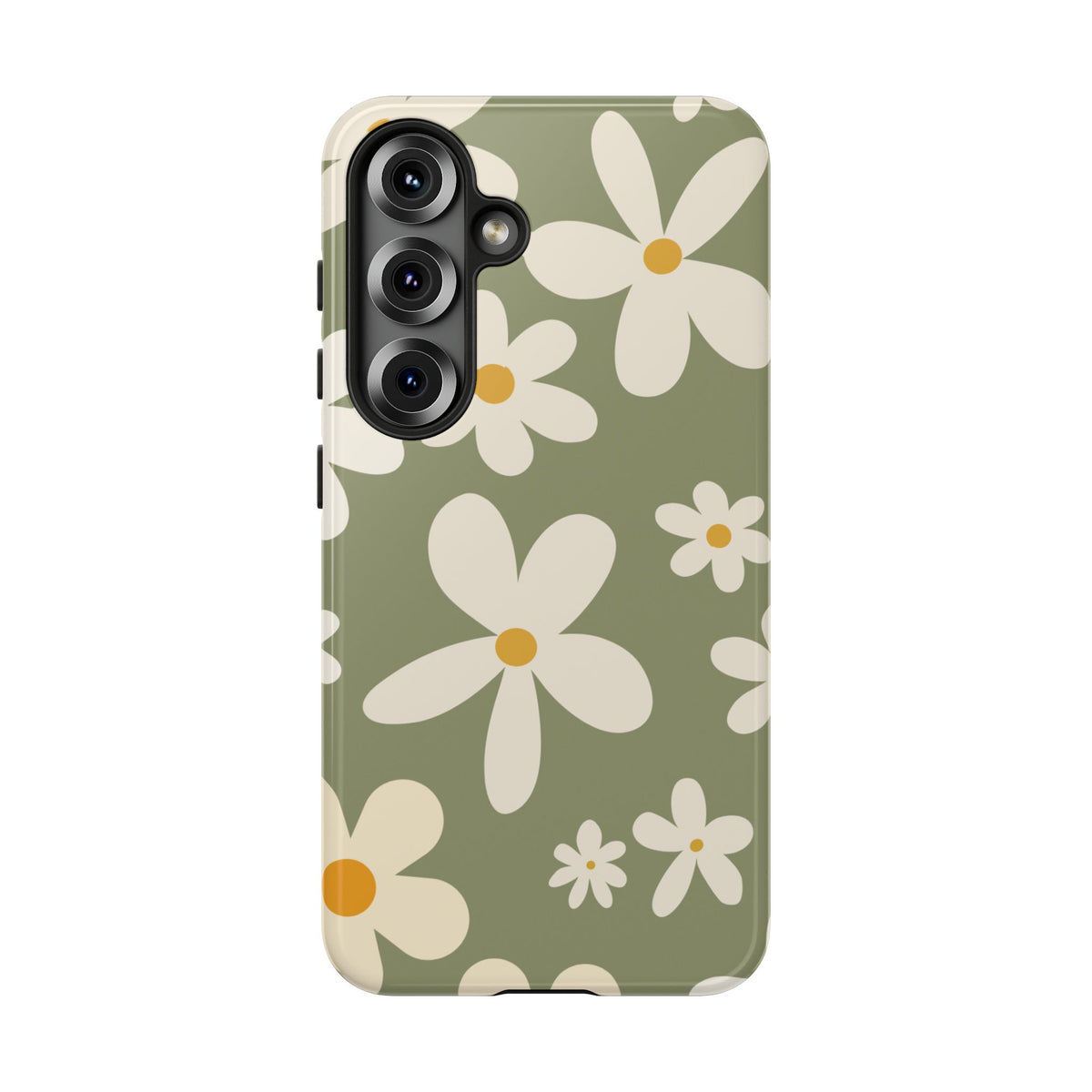 Chic Green Daisy Pattern Phone Case - Green Phone Case - Samsung Galaxy S25 / Glossy