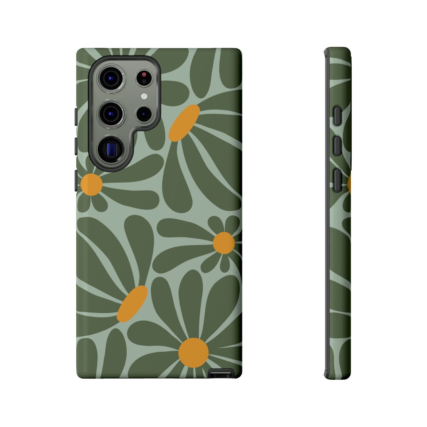 Samsung Galaxy S23 Ultra / Glossy Phone Case - Retro Green Daisy Pattern Phone Case
