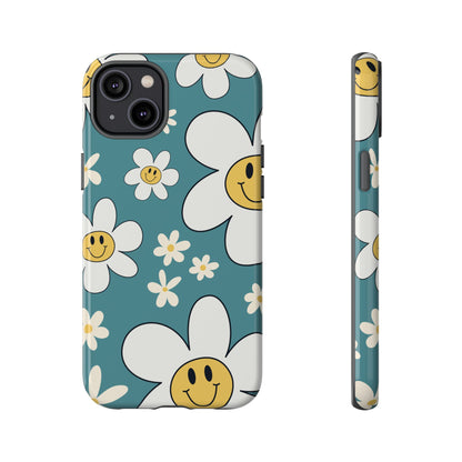 Fun Retro Daisy Pattern with Light Blue Background Phone Case - Blue Phone Case - iPhone 14 Plus / Glossy
