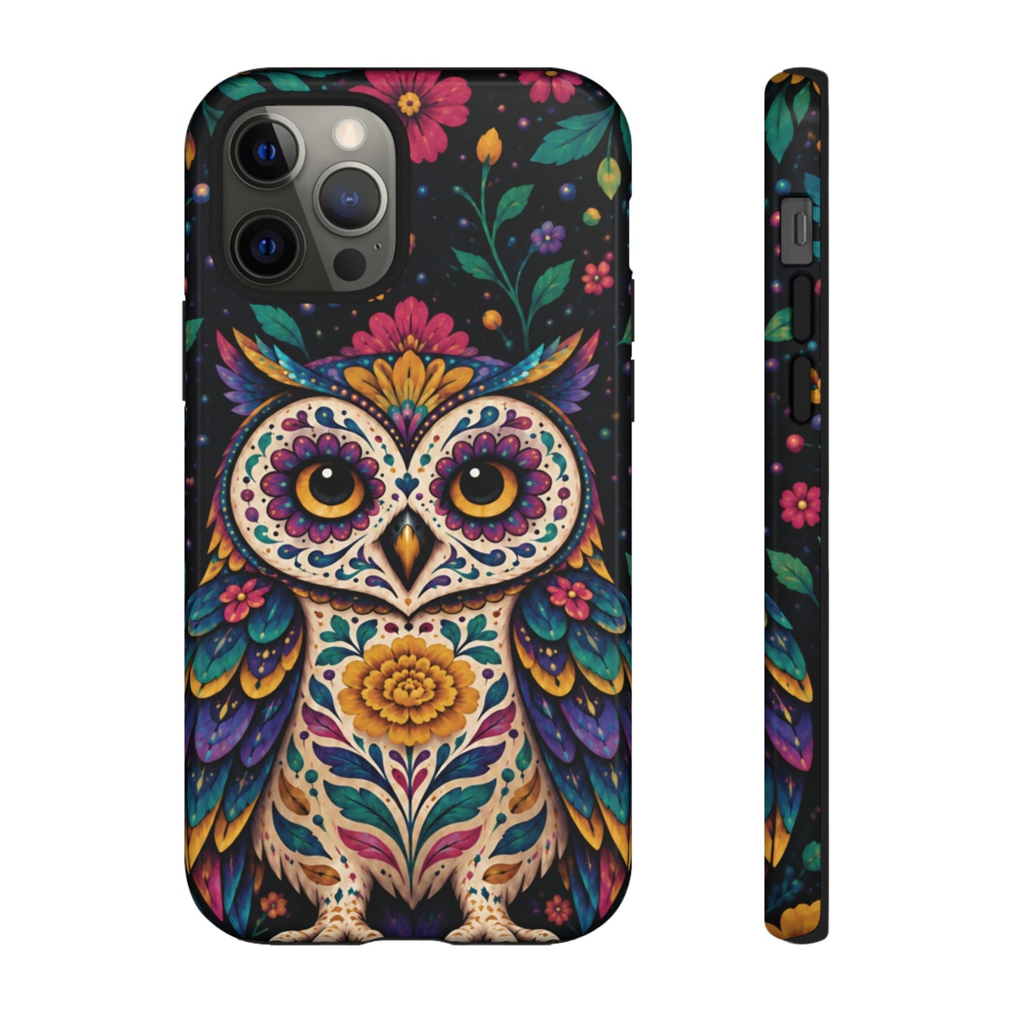 Vibrant Purple and Teal Calavera Owl Phone Case - Multicolor Phone Case - iPhone 12 Pro / Glossy