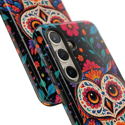 Vibrant Orange and Turquoise Calavera Owl Phone Case - Multicolor Phone Case