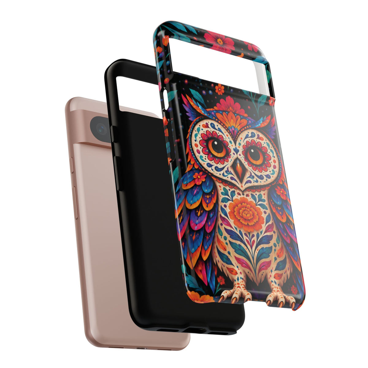 Vibrant Orange and Turquoise Calavera Owl Phone Case - Multicolor Phone Case