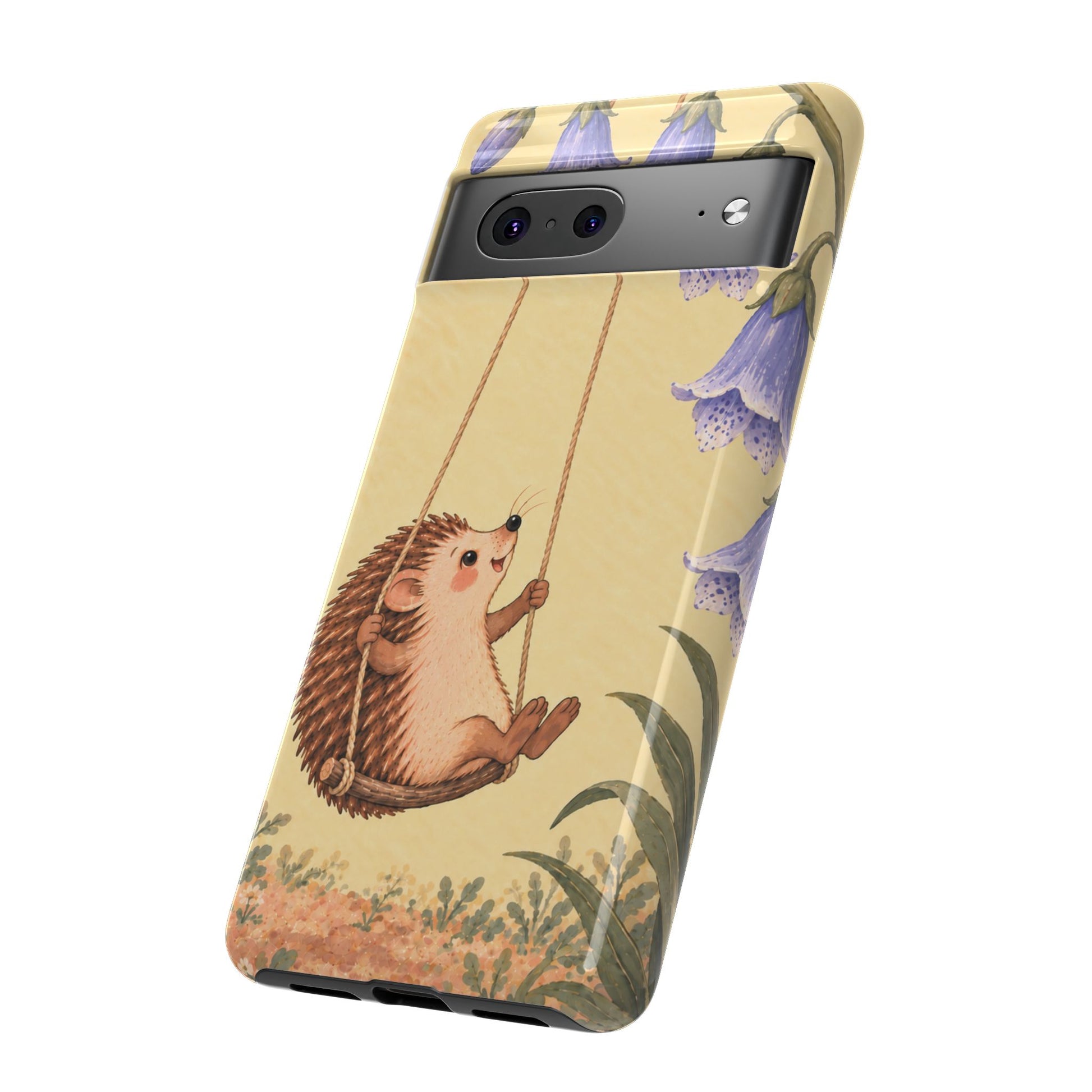 Whimsical Buttercream Hedgehog and Bluebell Phone Case - Yellow Phone Case