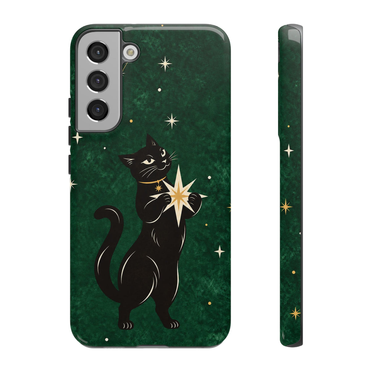Forest Green Celestial Black Cat Phone Case - Green Phone Case - Samsung Galaxy S22 Plus / Glossy