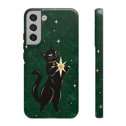 Forest Green Celestial Black Cat Phone Case - Green Phone Case - Samsung Galaxy S22 Plus / Glossy